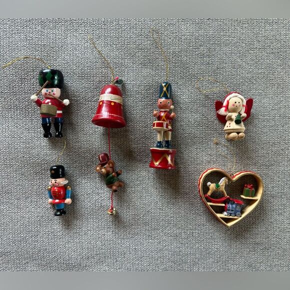 Vintage Other - Vintage and Antique Wooden Christmas Tree Holiday Ornaments Decor Bundle of 6